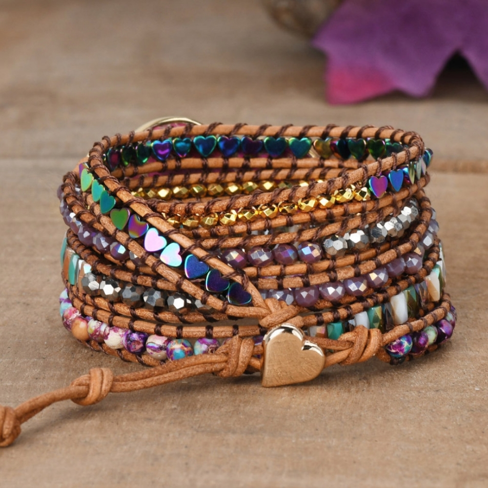 Sea Sediment Jasper Gemstone Leather Wrap Bracelet - Picture 3 of 5
